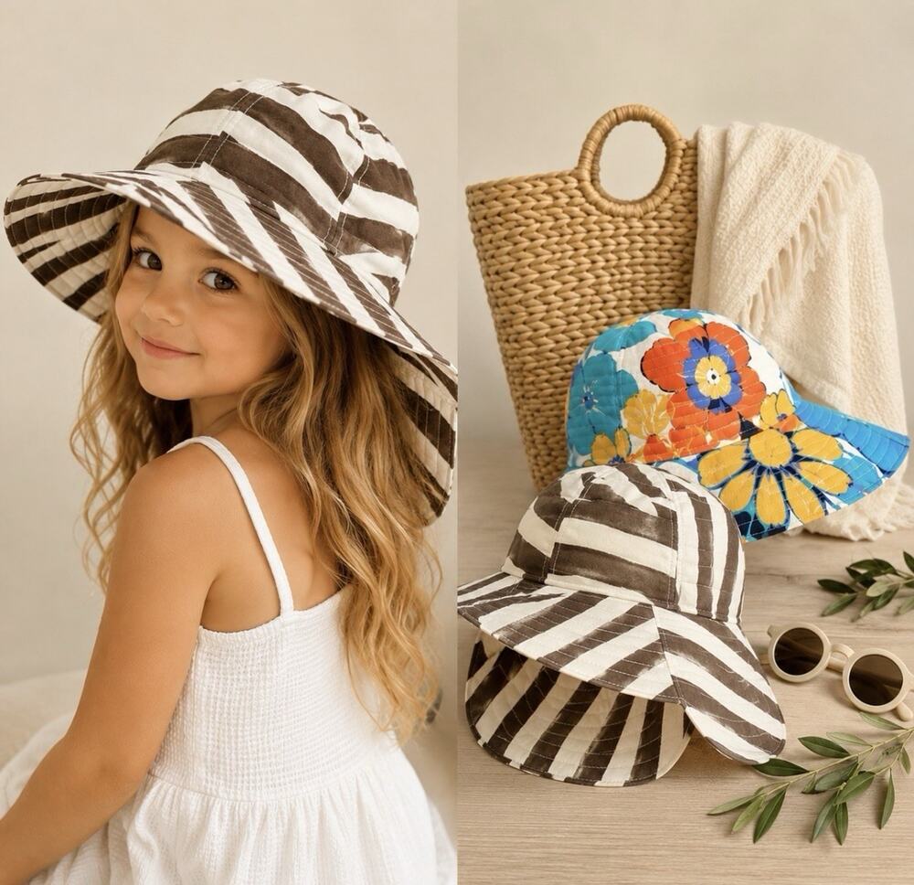 Bundle 2 NWT Gymboree Sun Hat Girls Kids Sz 5-7 Tropical Flowers & Animal Print